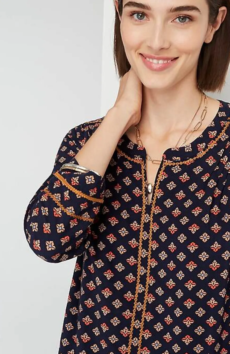 Printed U0026 Embroidered V-Neck Top | Jjill