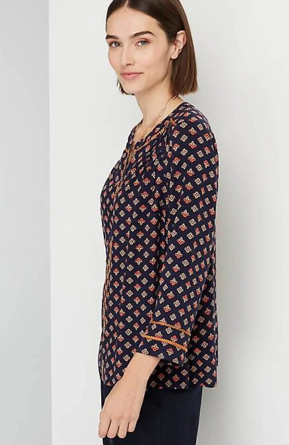 Printed U0026 Embroidered V-Neck Top | Jjill