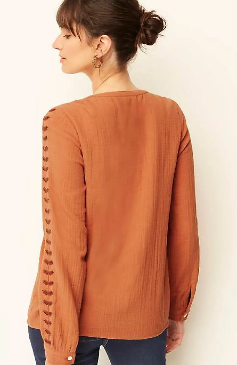 Pure Jill Embroidered Buttoned-Cuff Top | Jjill
