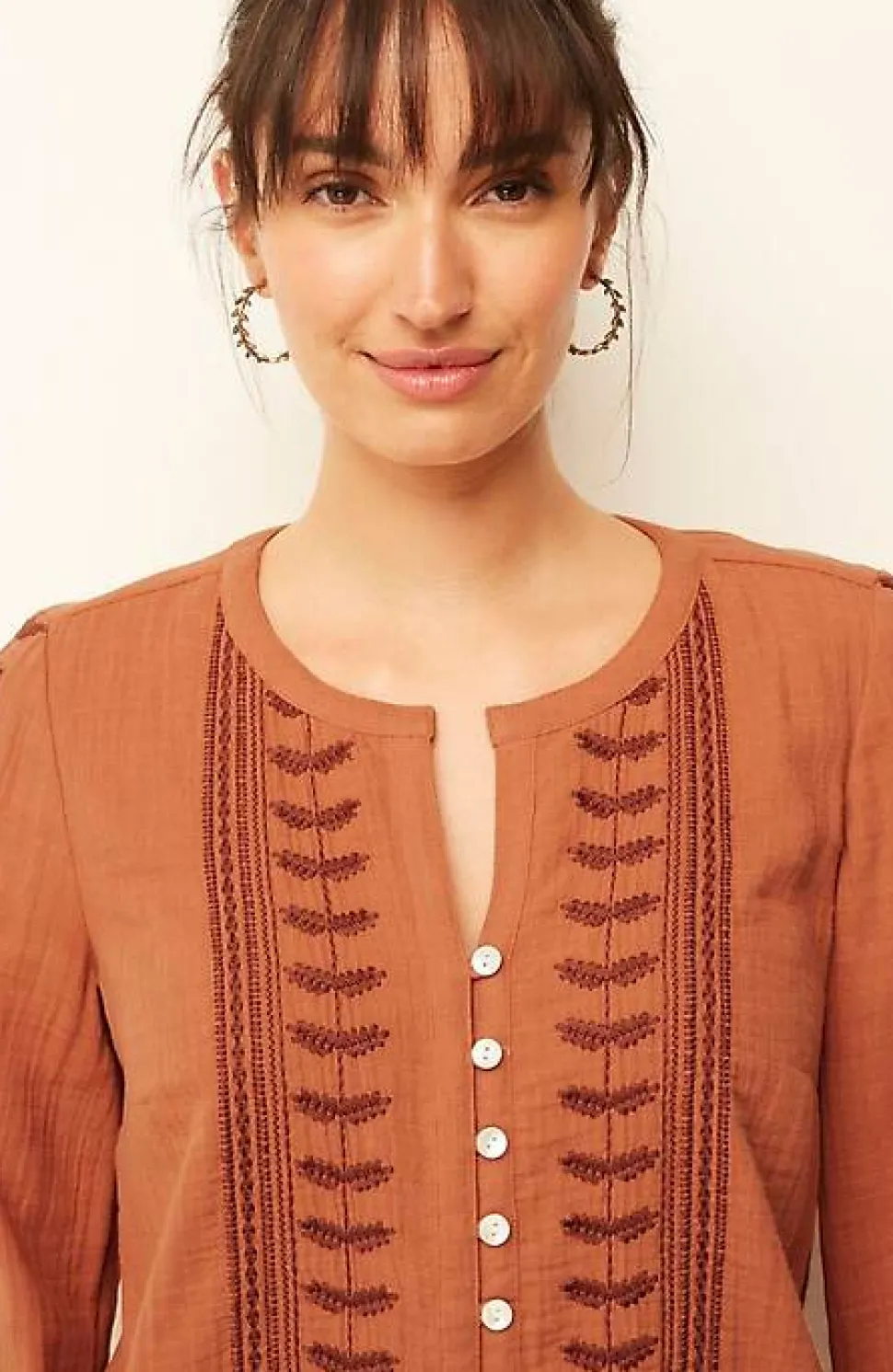 Pure Jill Embroidered Buttoned-Cuff Top | Jjill
