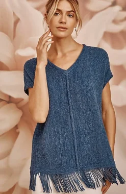 Pure Jill Fringed-Hem V-Neck Sweater | Jjill