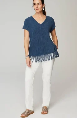 Pure Jill Fringed-Hem V-Neck Sweater | Jjill