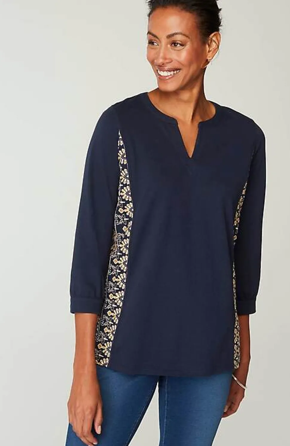 Pure Jill Placed-Embroidery Jersey Top | Jjill