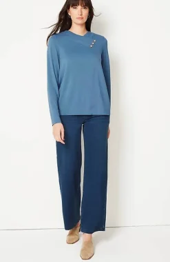Pure Jill Soft Asymmetrical Buttoned-Collar Top | Jjill