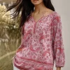 Pure Jill Split-Neck Border-Printed Top | Jjill