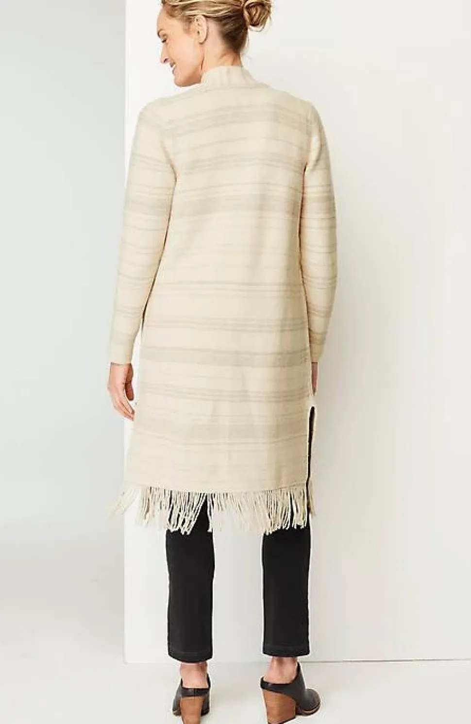 Pure Jill Textured-Stripes Fringed-Hem Cardi | Jjill