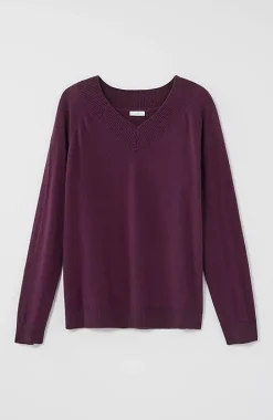 Ribbed-Border V-Neck Sweater | Jjill