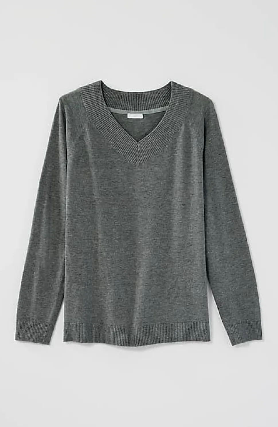 Ribbed-Border V-Neck Sweater | Jjill