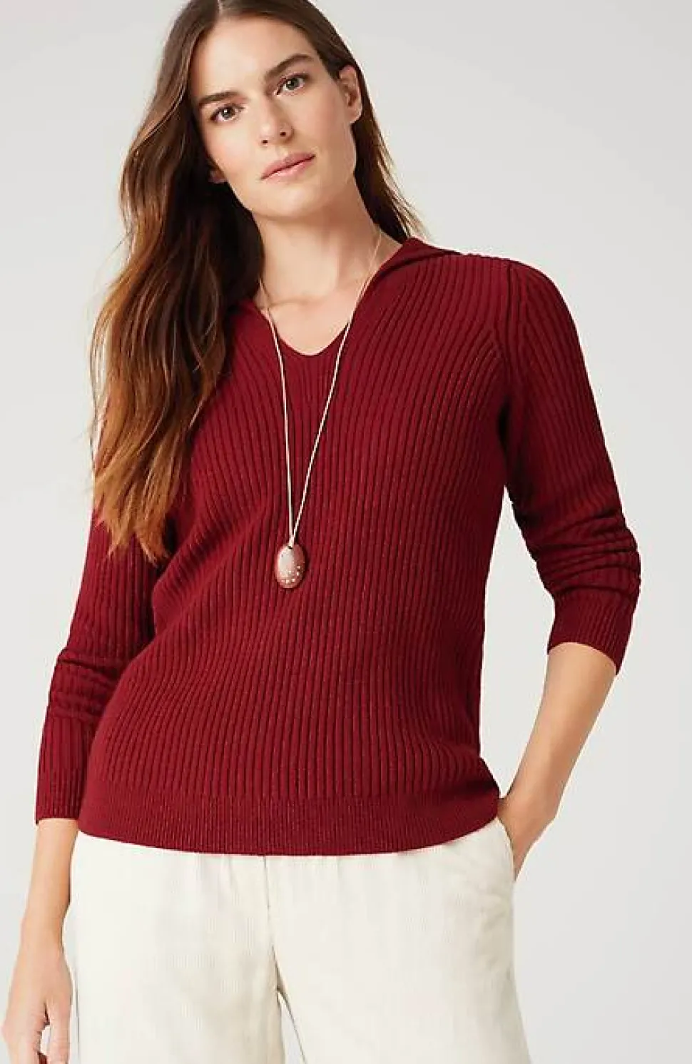 Ribbed-Stitch Collared Sweater | Jjill