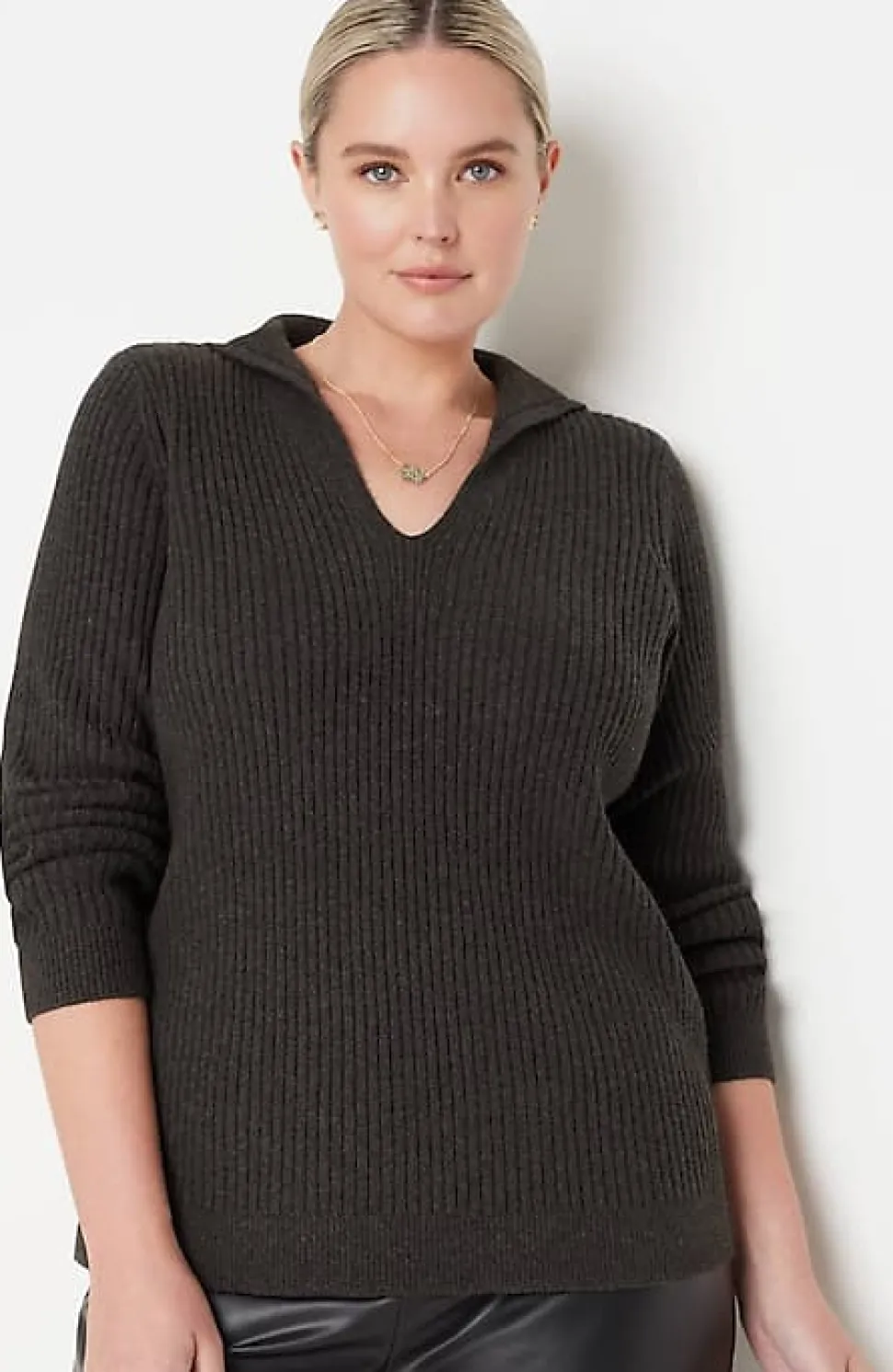 Ribbed-Stitch Collared Sweater | Jjill