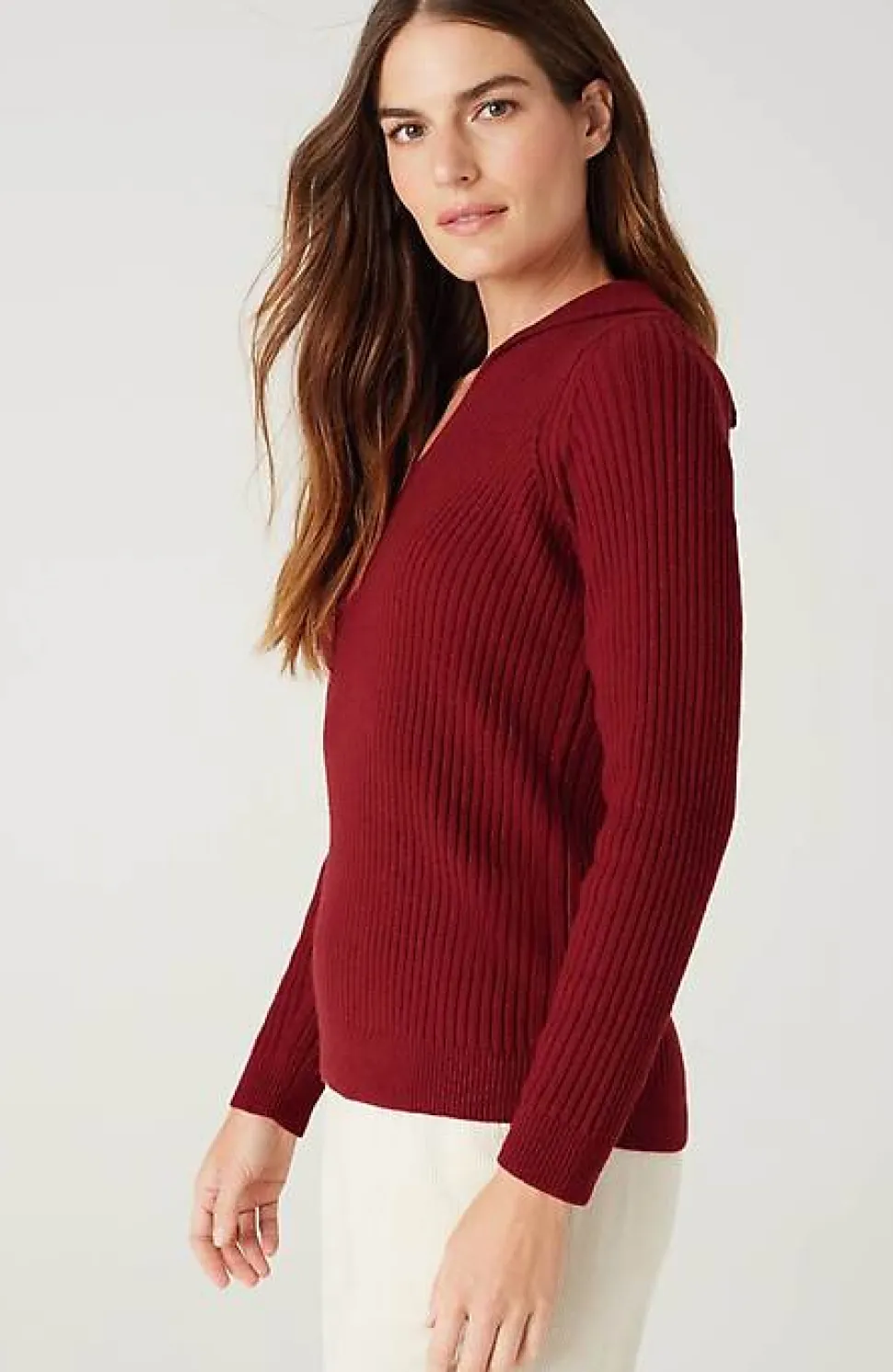 Ribbed-Stitch Collared Sweater | Jjill
