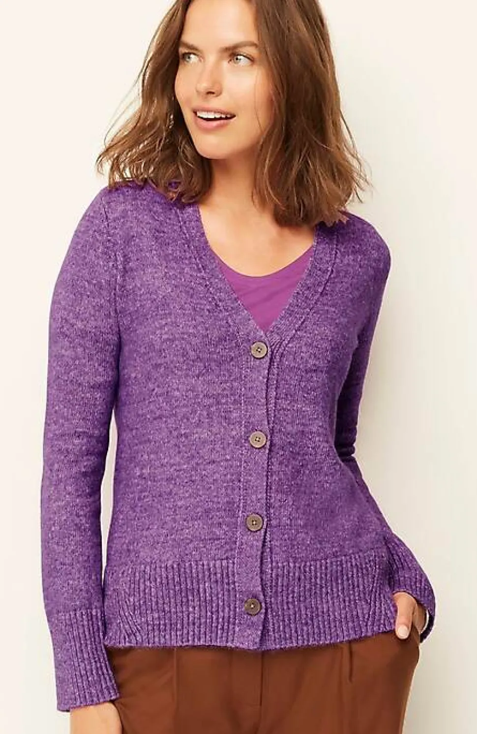 Ribbed-Trim Button-Front Cardi | Jjill