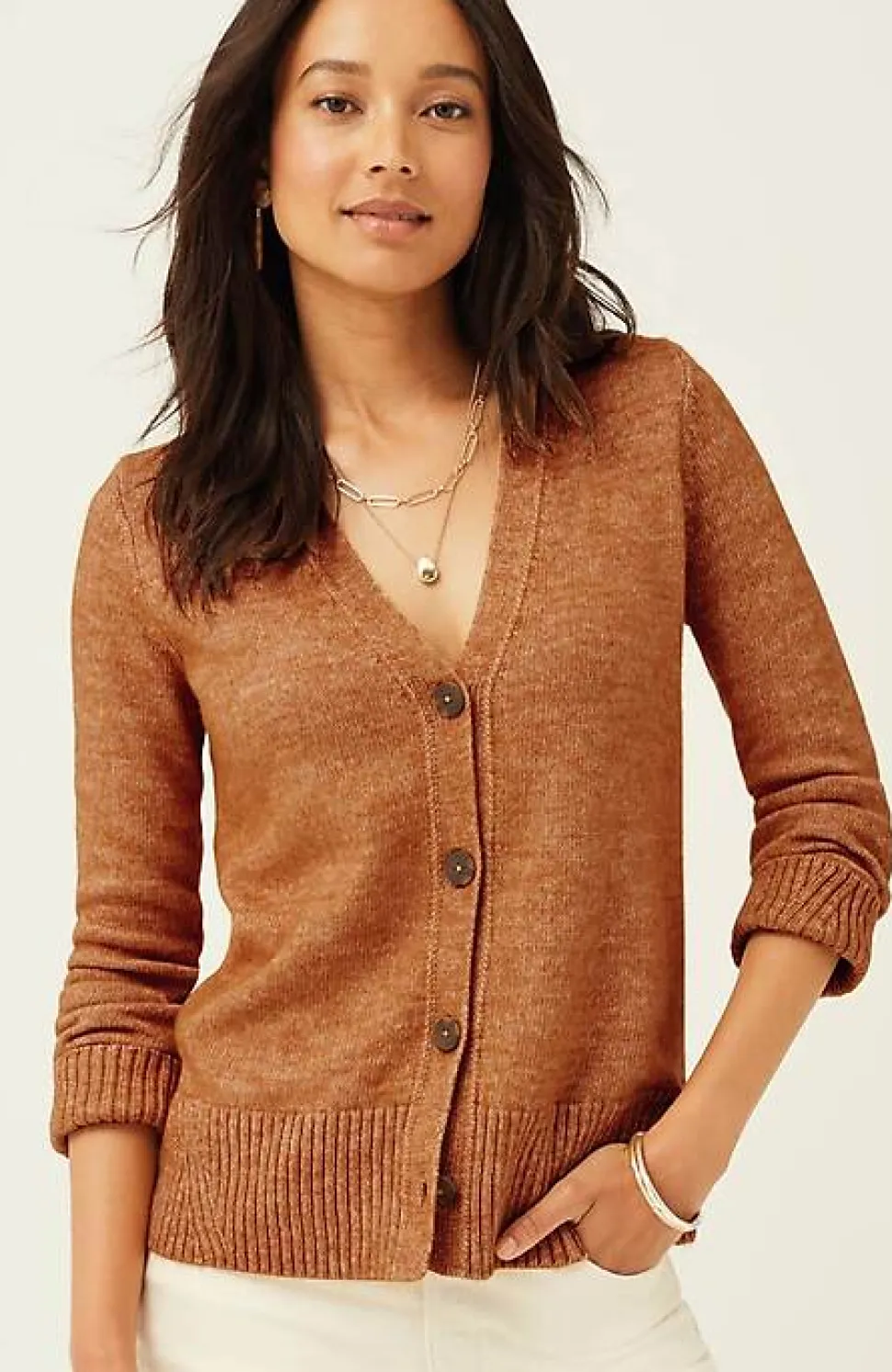 Ribbed-Trim Button-Front Cardi | Jjill