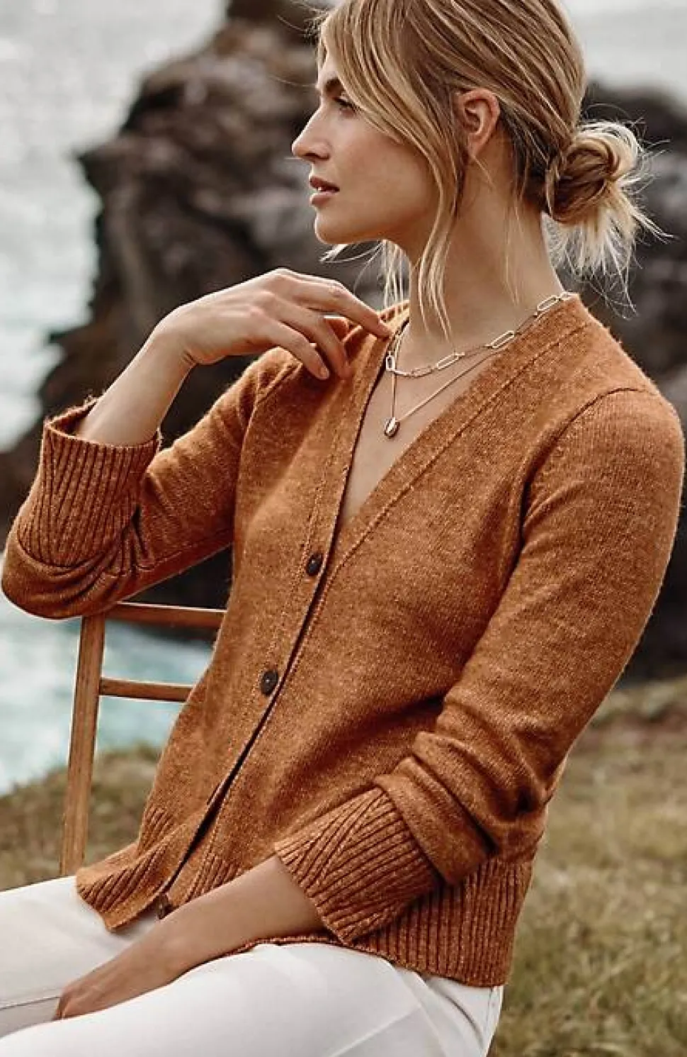 Ribbed-Trim Button-Front Cardi | Jjill