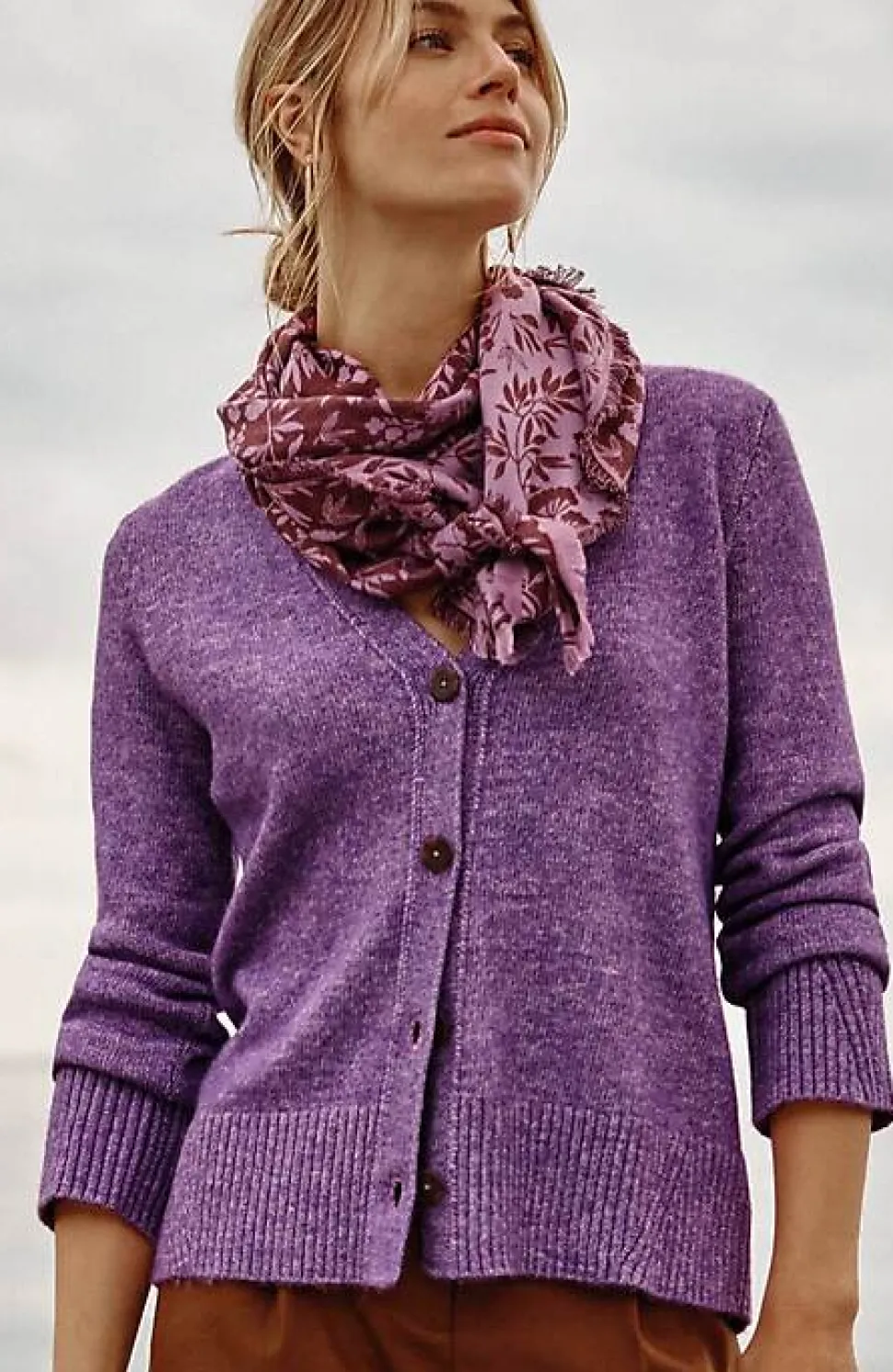 Ribbed-Trim Button-Front Cardi | Jjill
