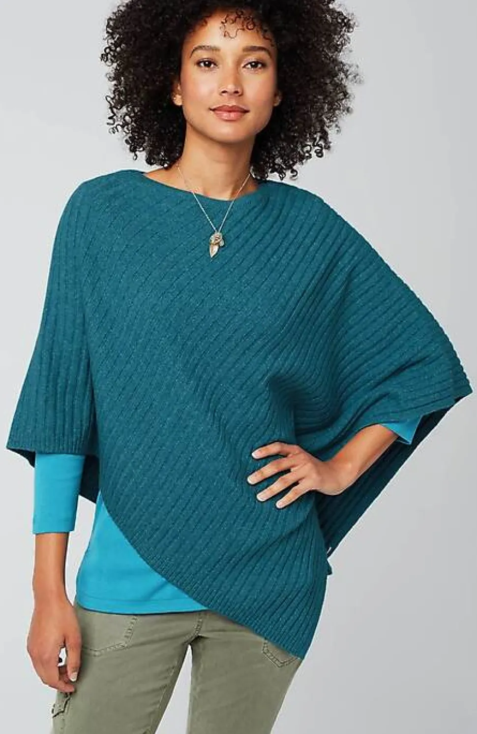 Rib-Knit Asymmetrical Poncho | Jjill