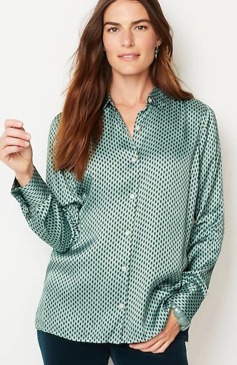 Satin Button-Front Shirt | Jjill