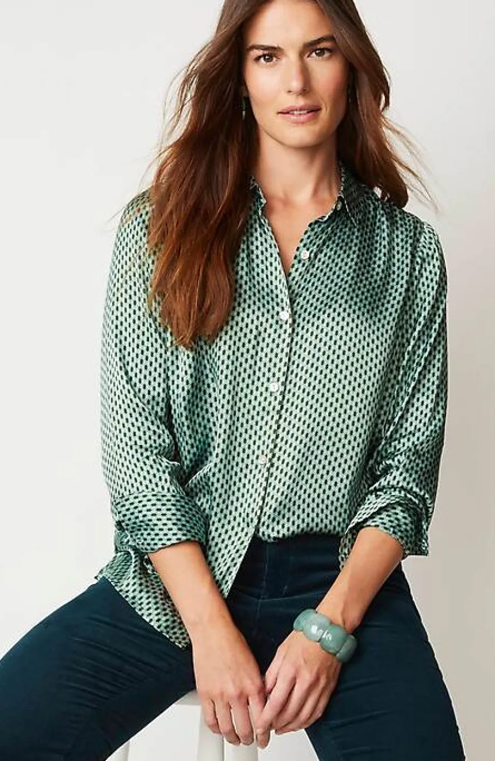 Satin Button-Front Shirt | Jjill