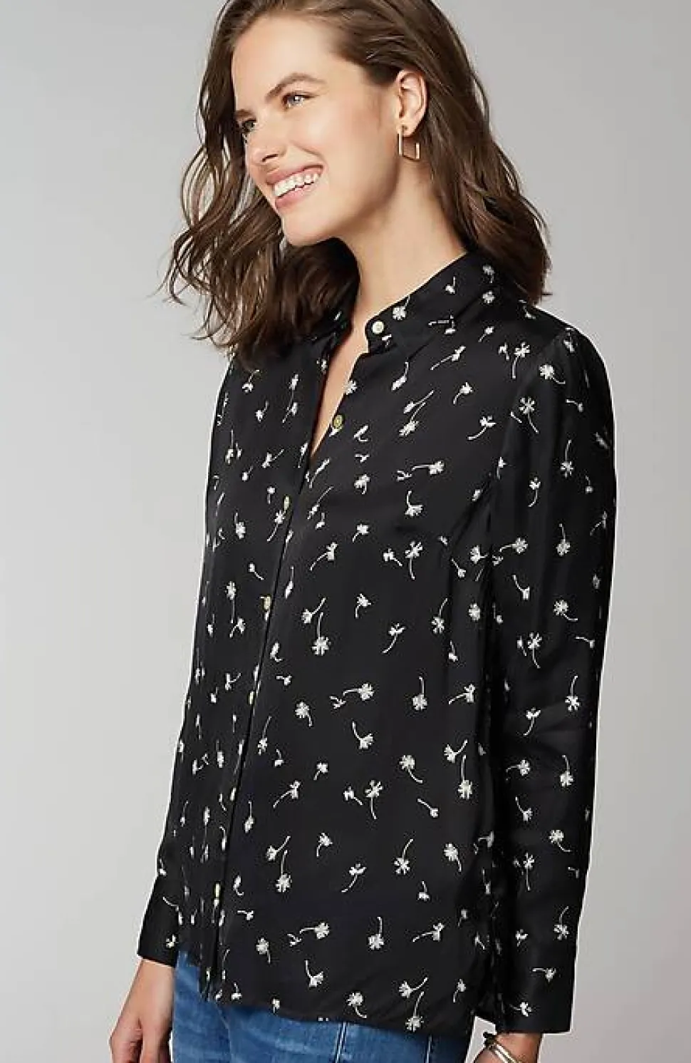 Satin Button-Front Shirt | Jjill