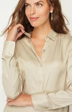 Satin Button-Front Shirt | Jjill