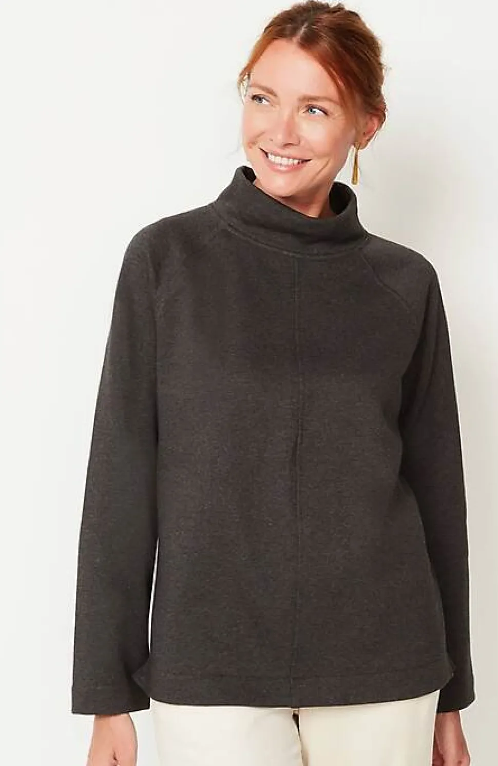 Seamed Fleece Mock-Neck Top | Jjill