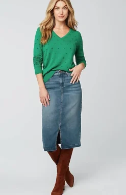 Slit-Hem Denim Skirt | Jjill