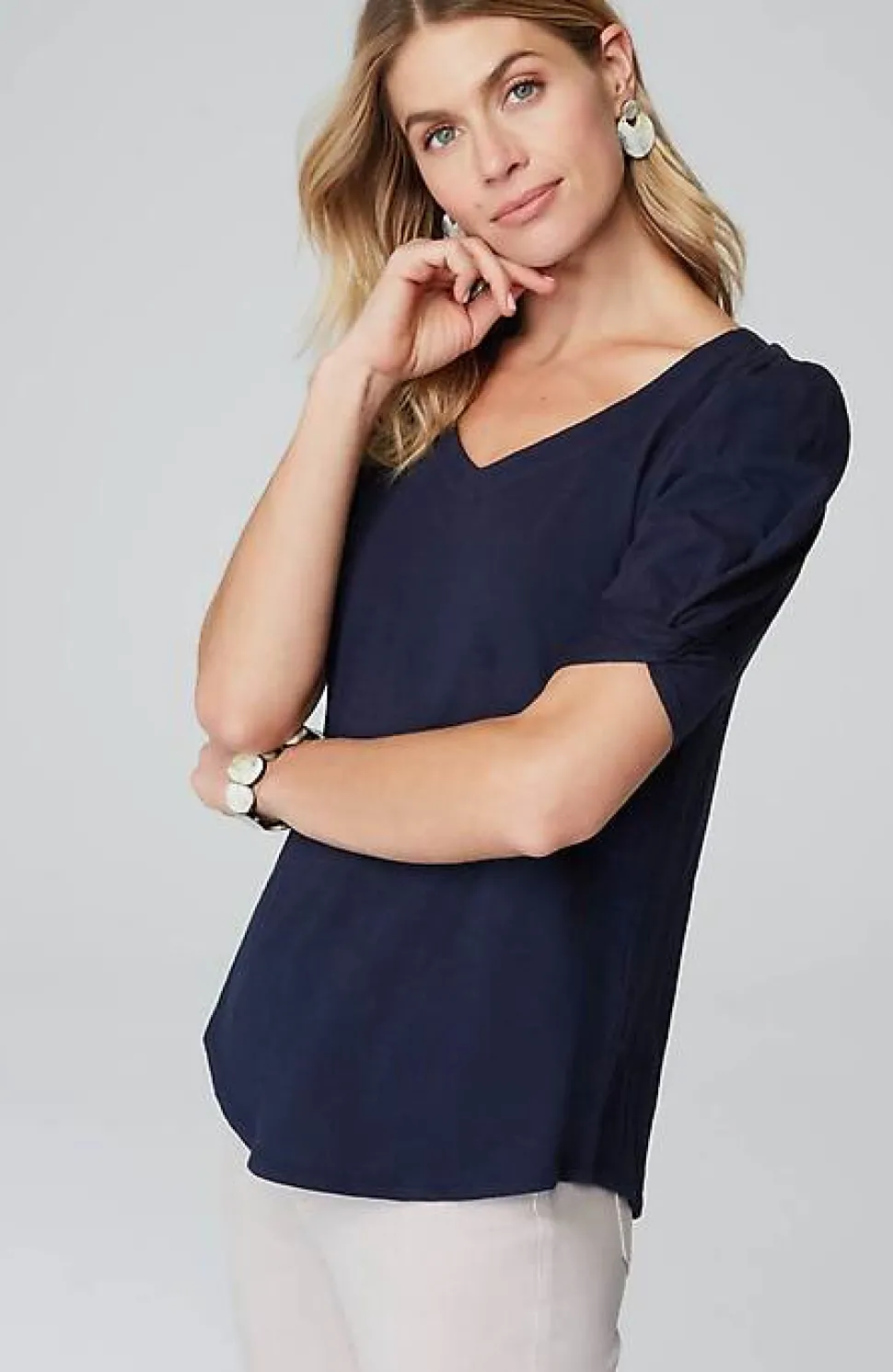 Slub-Knit Twist-Sleeve Tee | Jjill