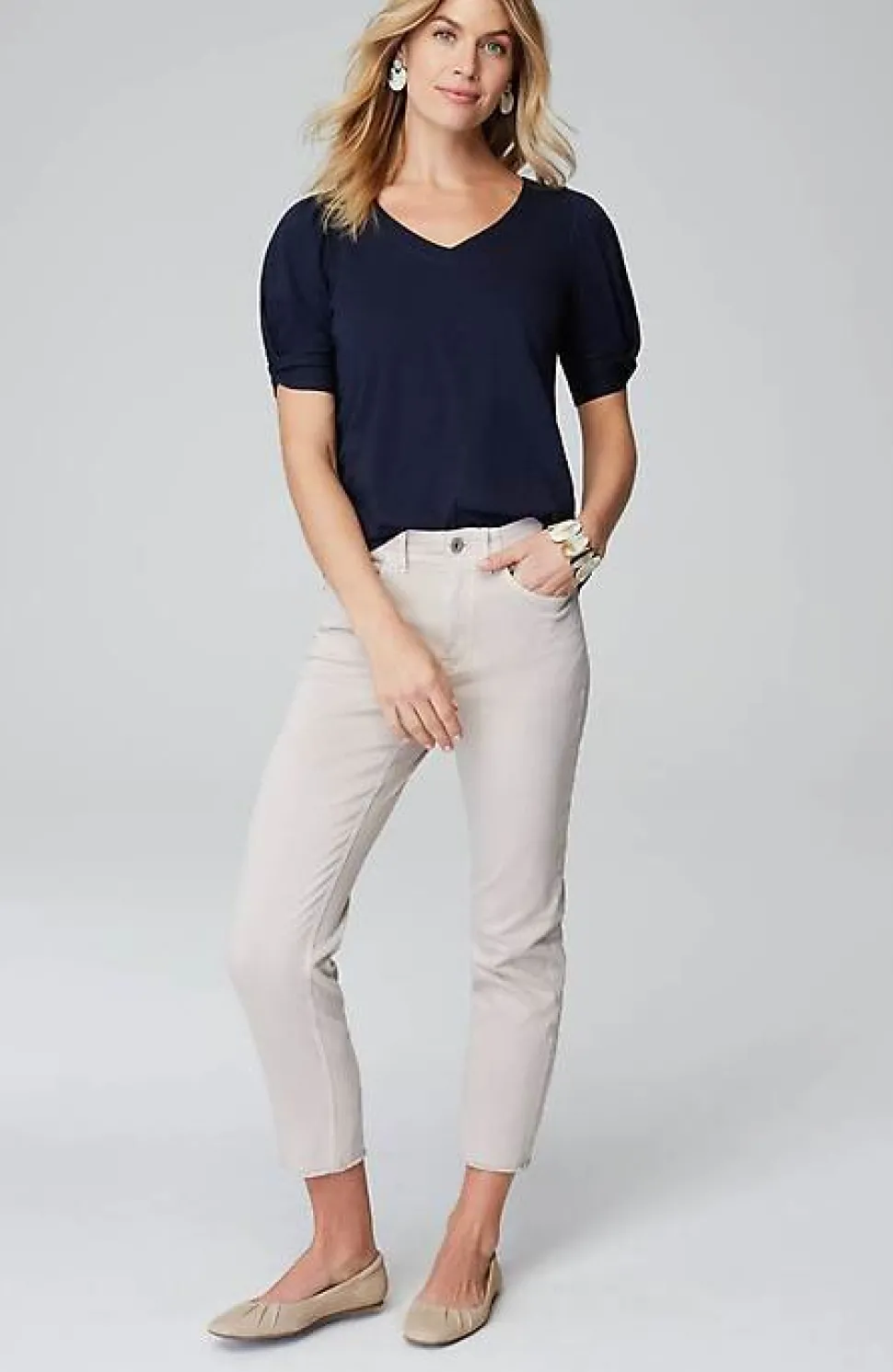 Slub-Knit Twist-Sleeve Tee | Jjill