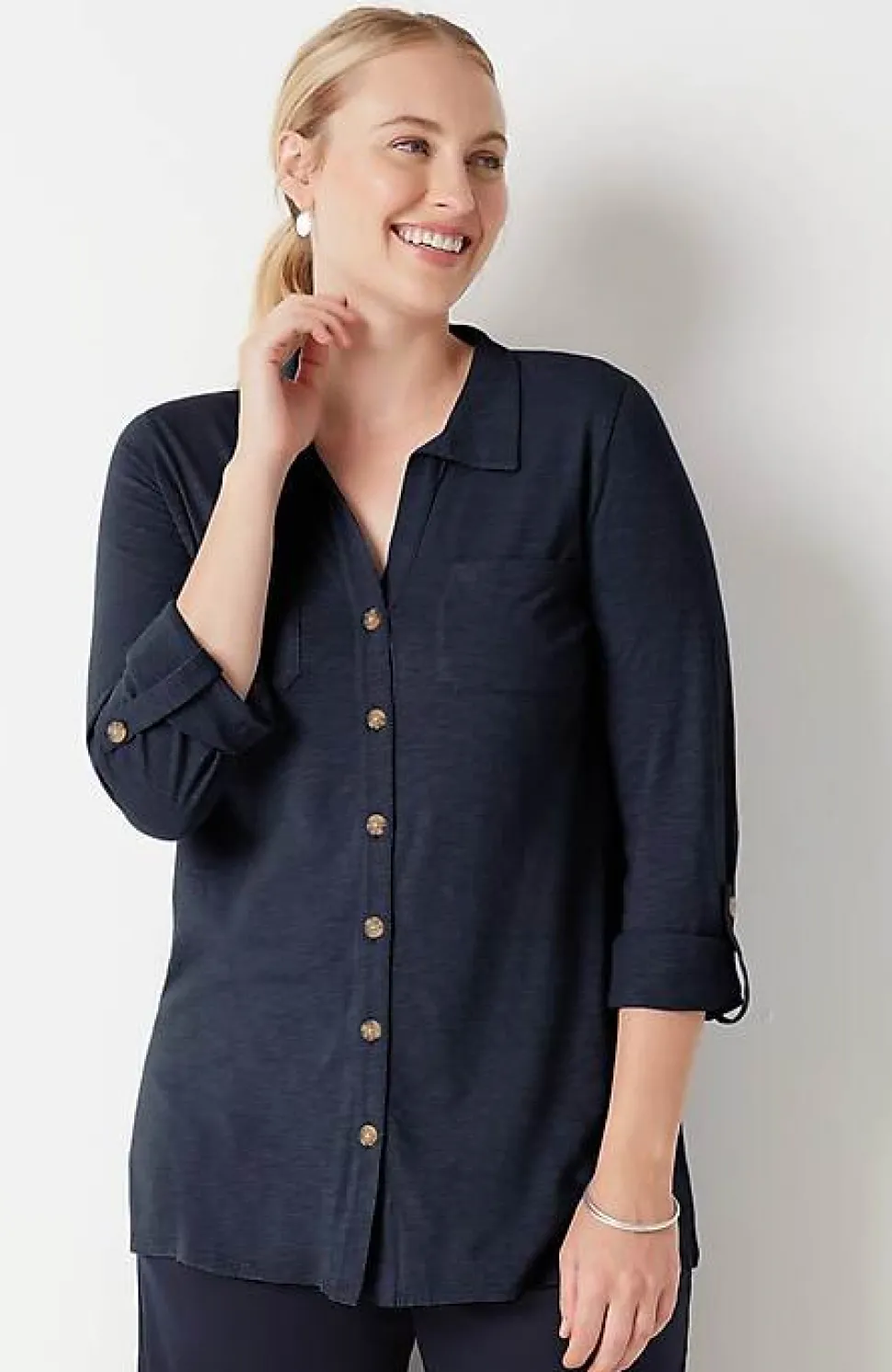 Slub-Textured Patch-Pocket Tunic | Jjill