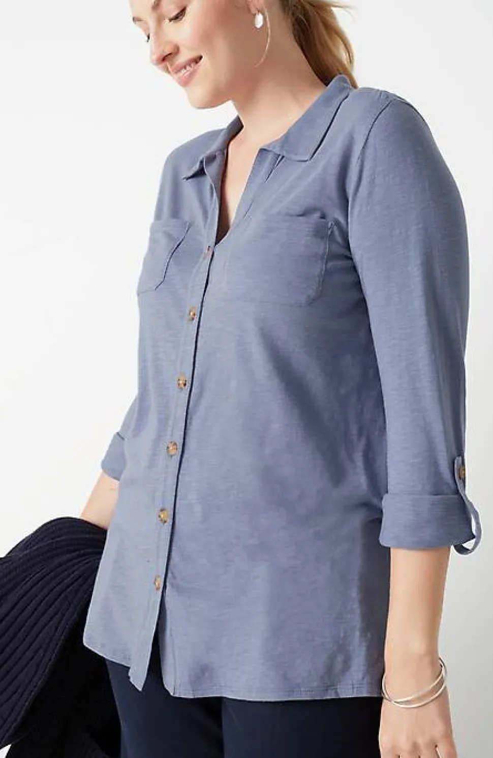 Slub-Textured Patch-Pocket Tunic | Jjill
