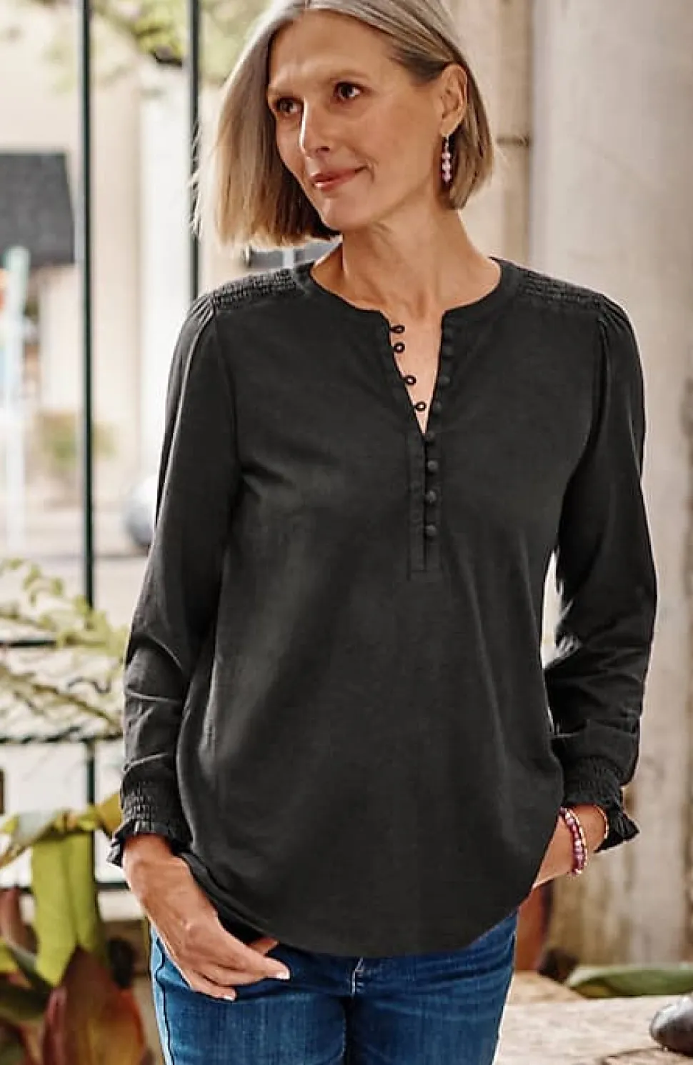 Smocked Henley Top | Jjill