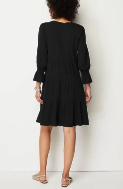 Smocked-Sleeves Tiered Dress | Jjill