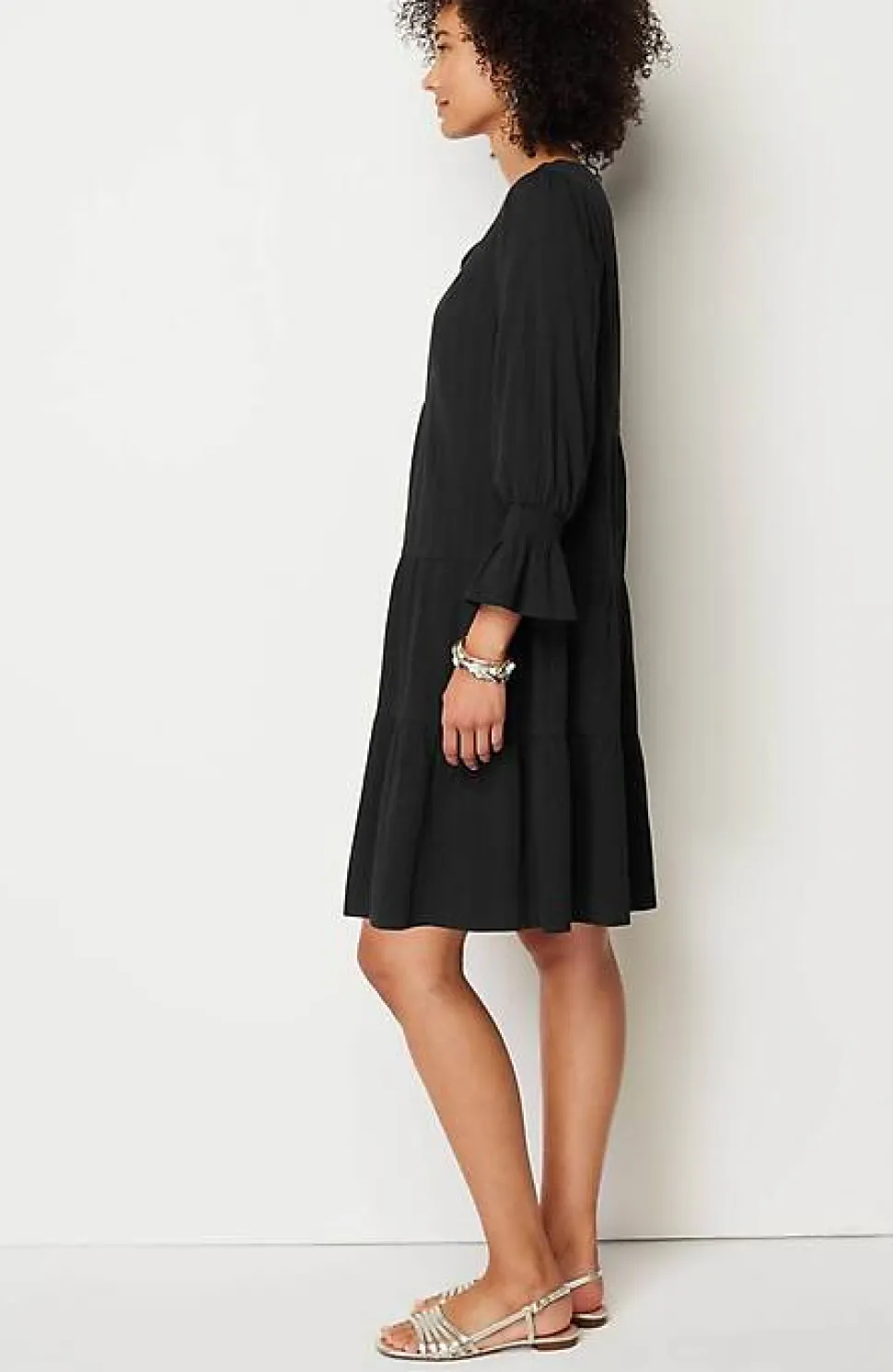 Smocked-Sleeves Tiered Dress | Jjill