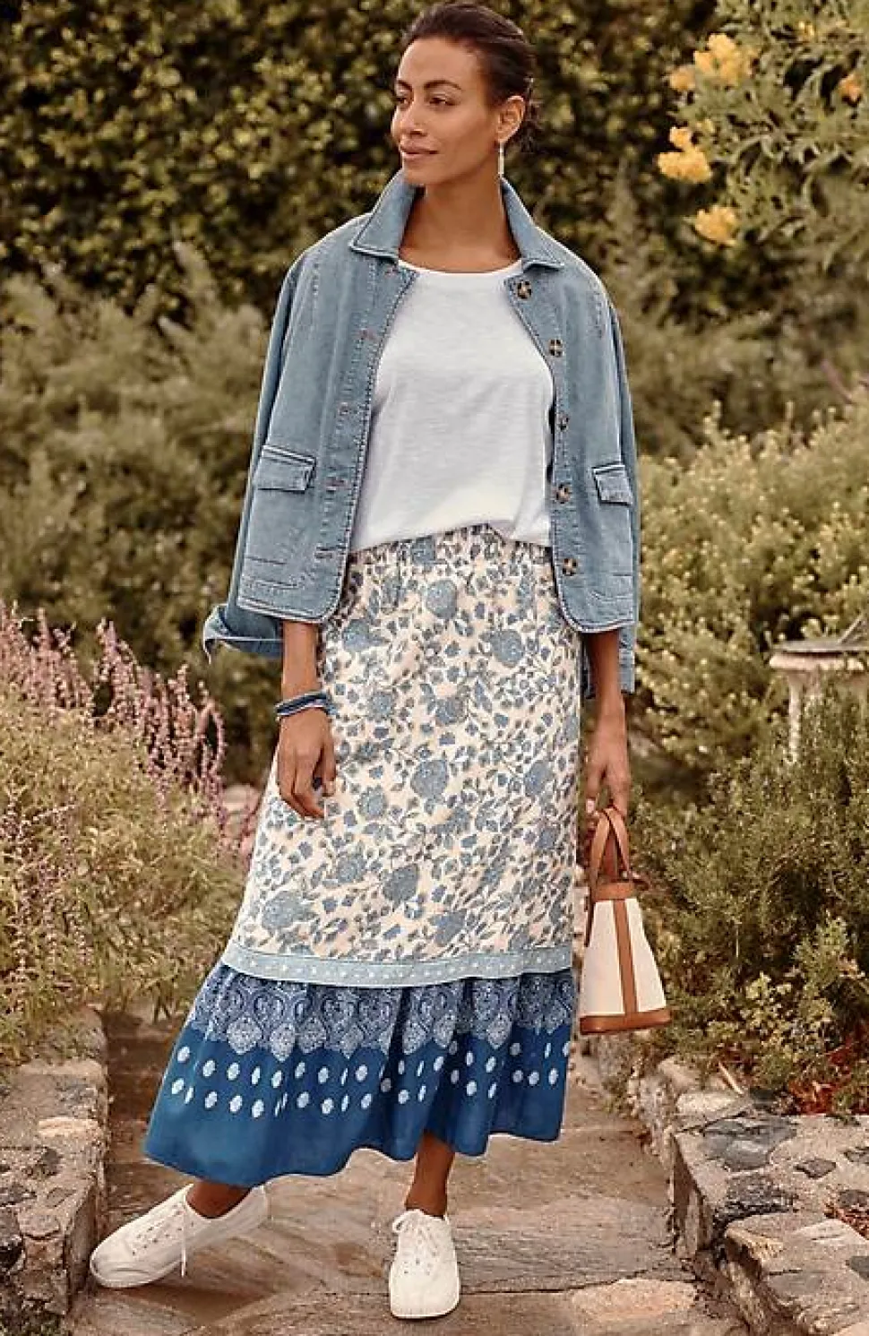 Smocked-Waist Tiered Maxi Skirt | Jjill