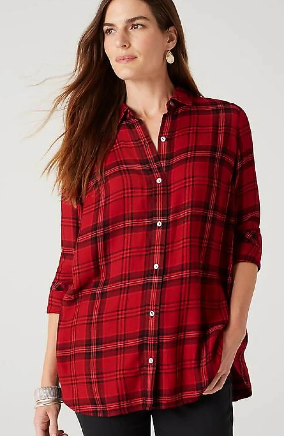Soft Button-Front Plaid Tunic | Jjill