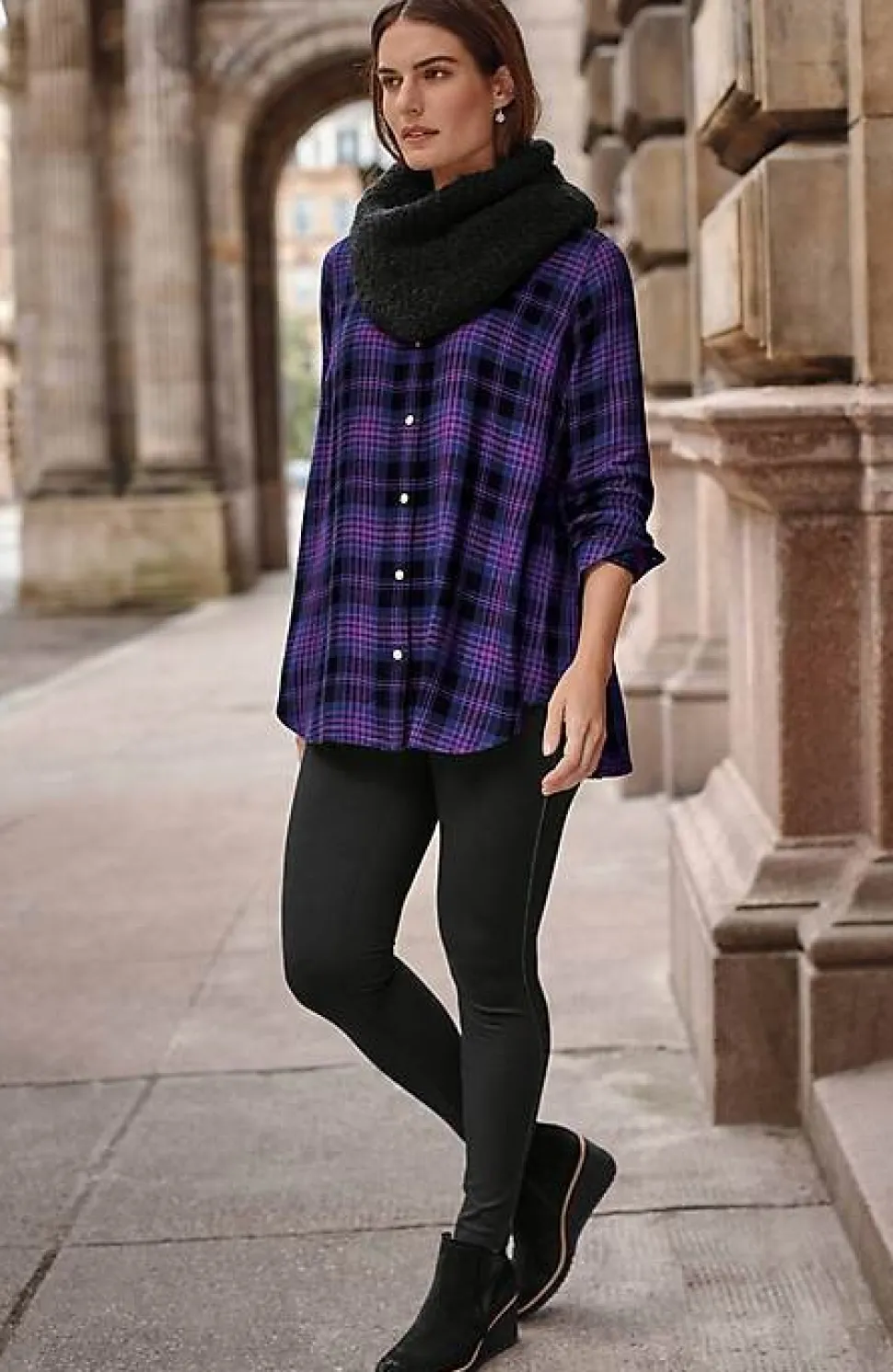Soft Button-Front Plaid Tunic | Jjill