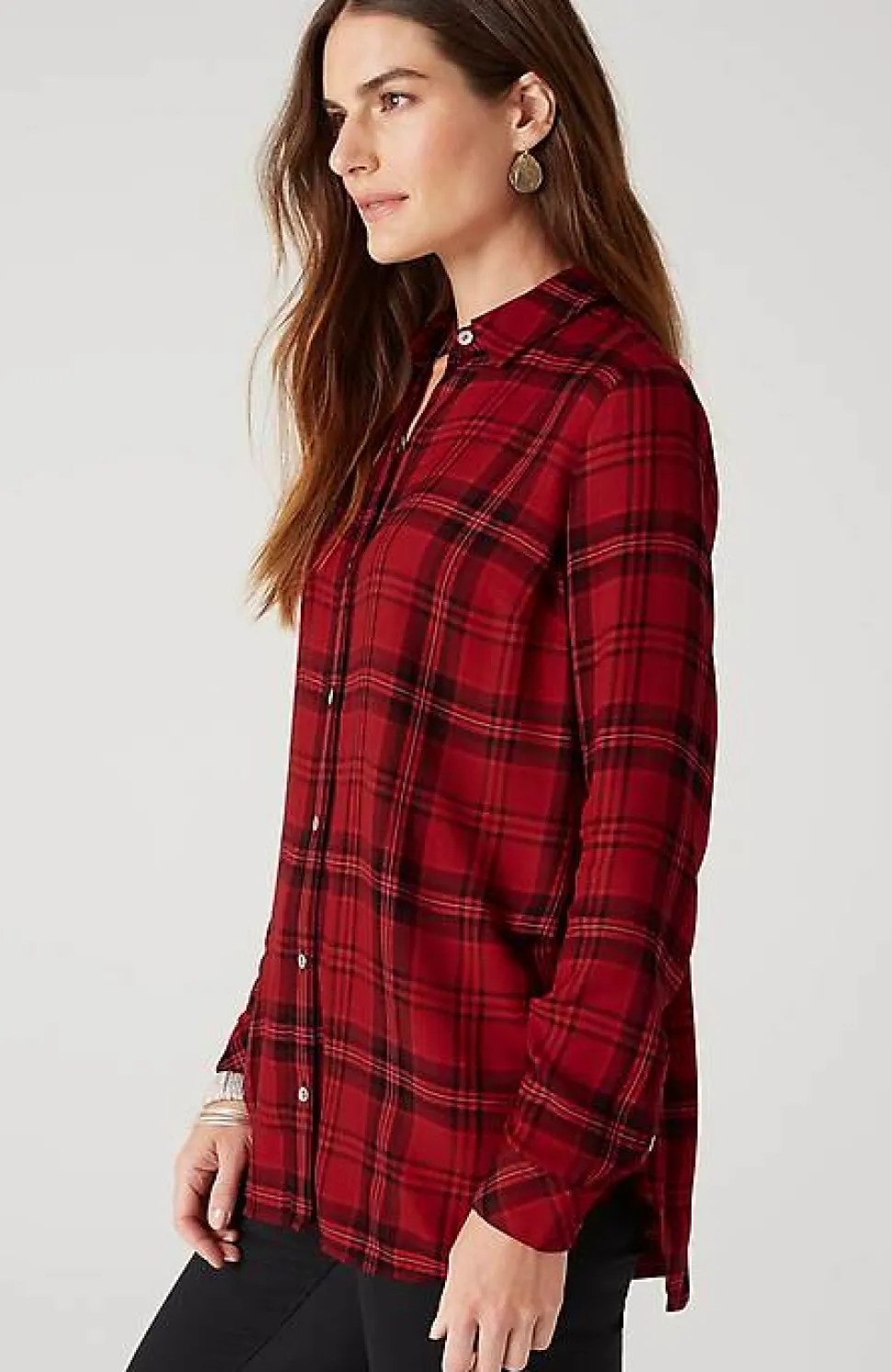 Soft Button-Front Plaid Tunic | Jjill