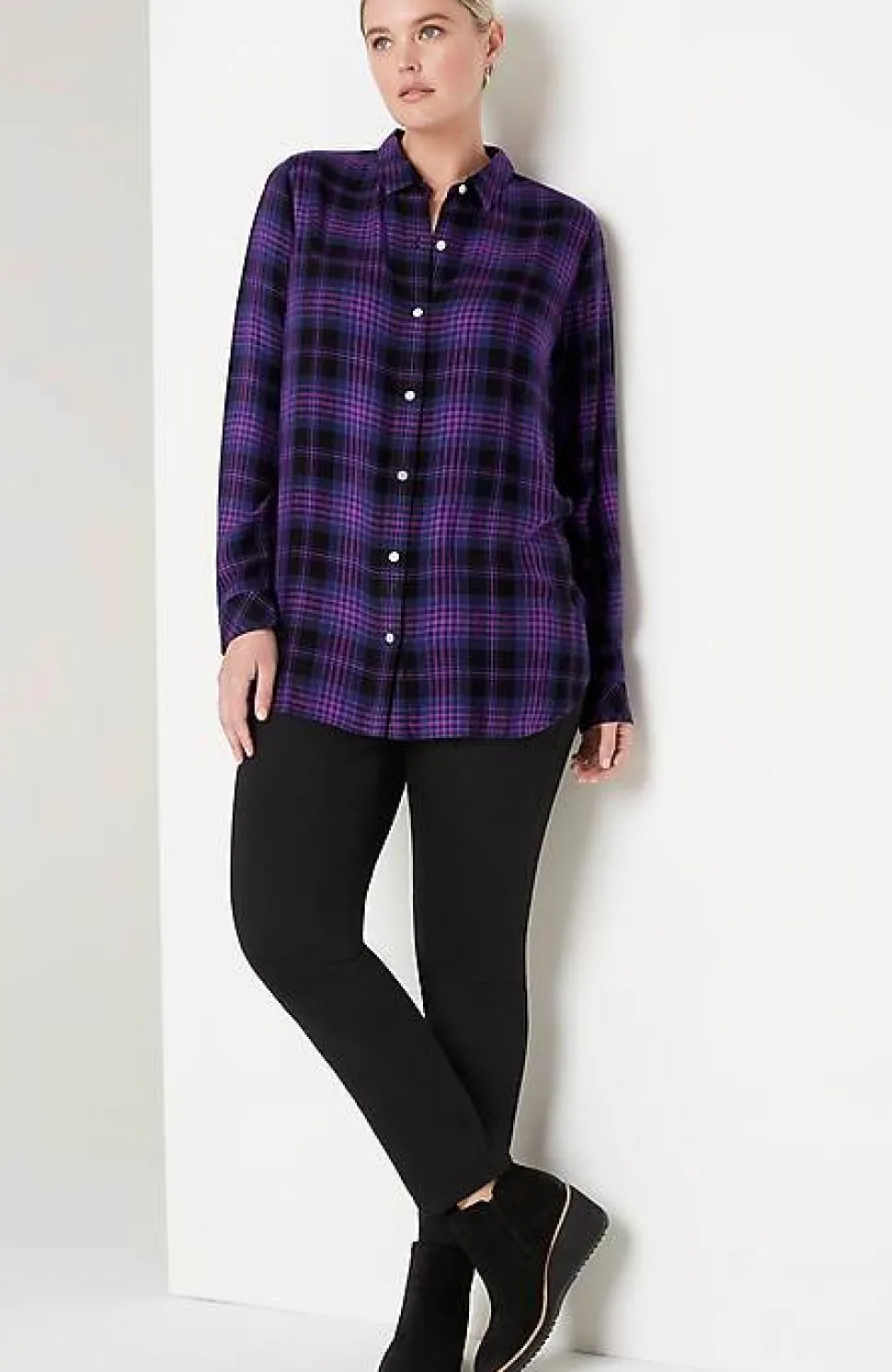 Soft Button-Front Plaid Tunic | Jjill