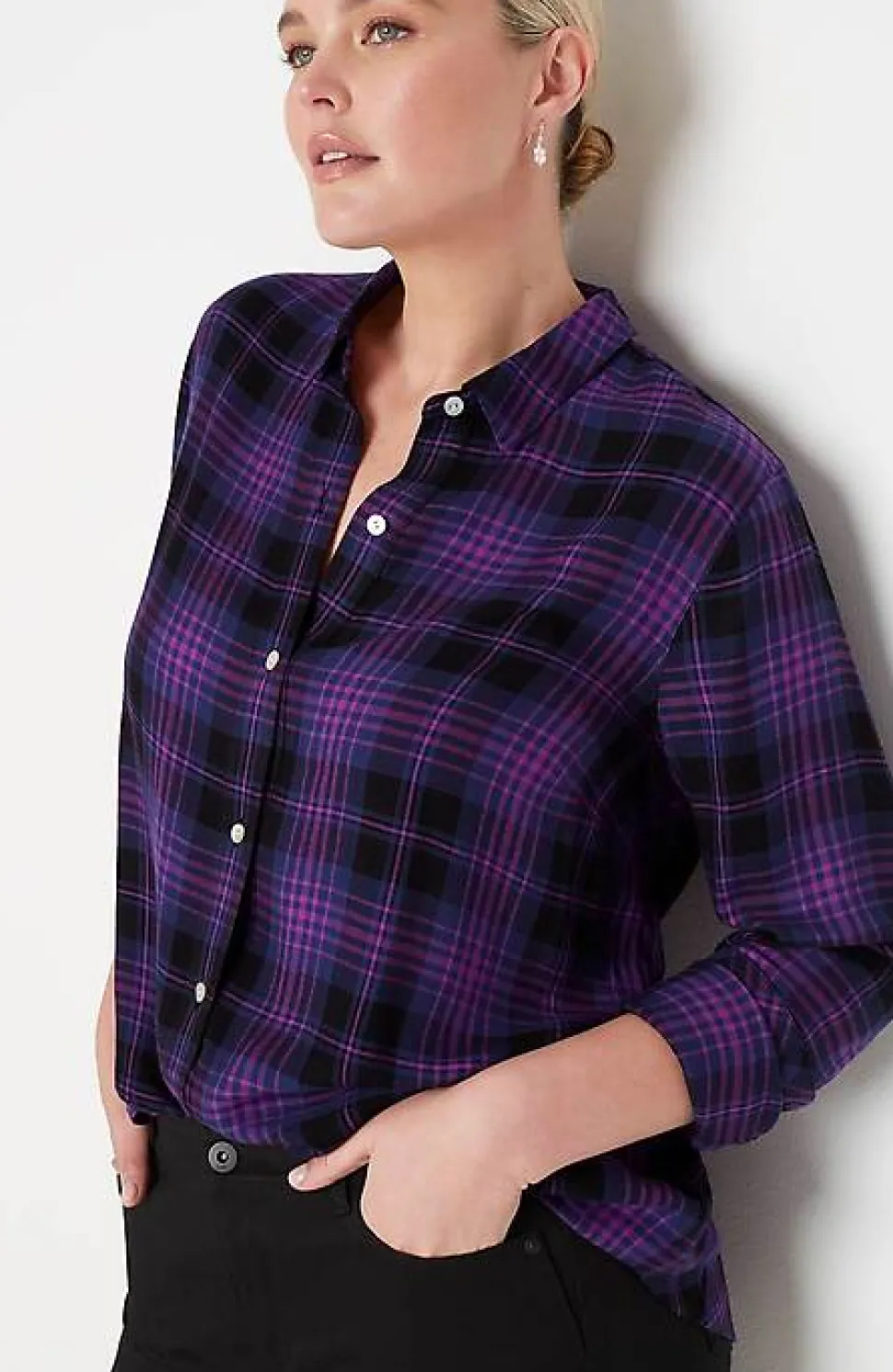 Soft Button-Front Plaid Tunic | Jjill