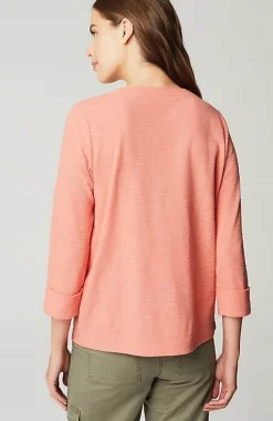 Textured-Cotton Rolled-Cuff Henley Top | Jjill