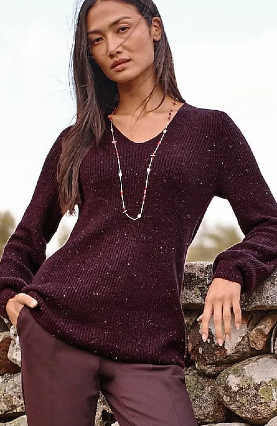 Tweed V-Neck Sweater | Jjill