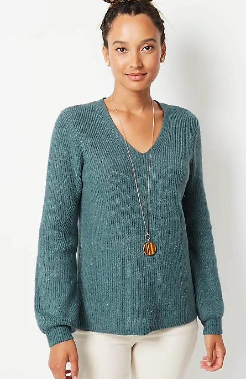 Tweed V-Neck Sweater | Jjill