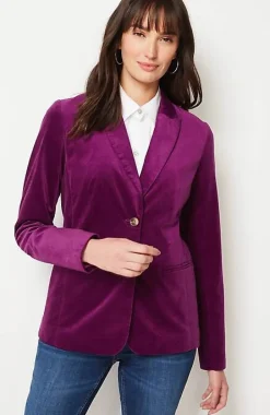 Velveteen Stretch Curved-Hem Blazer | Jjill
