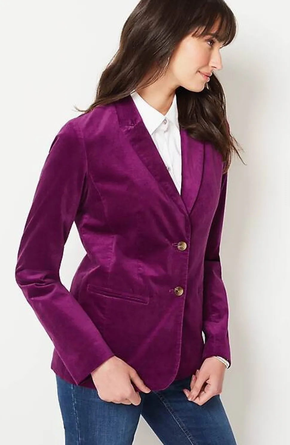 Velveteen Stretch Curved-Hem Blazer | Jjill