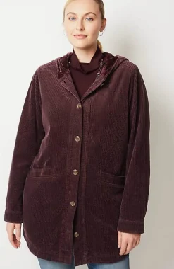 Velvet-Hooded Tumble-Cord Jacket | Jjill