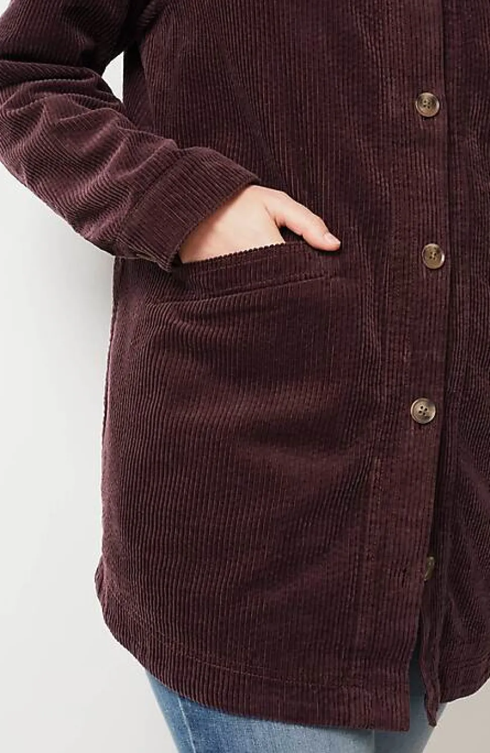 Velvet-Hooded Tumble-Cord Jacket | Jjill