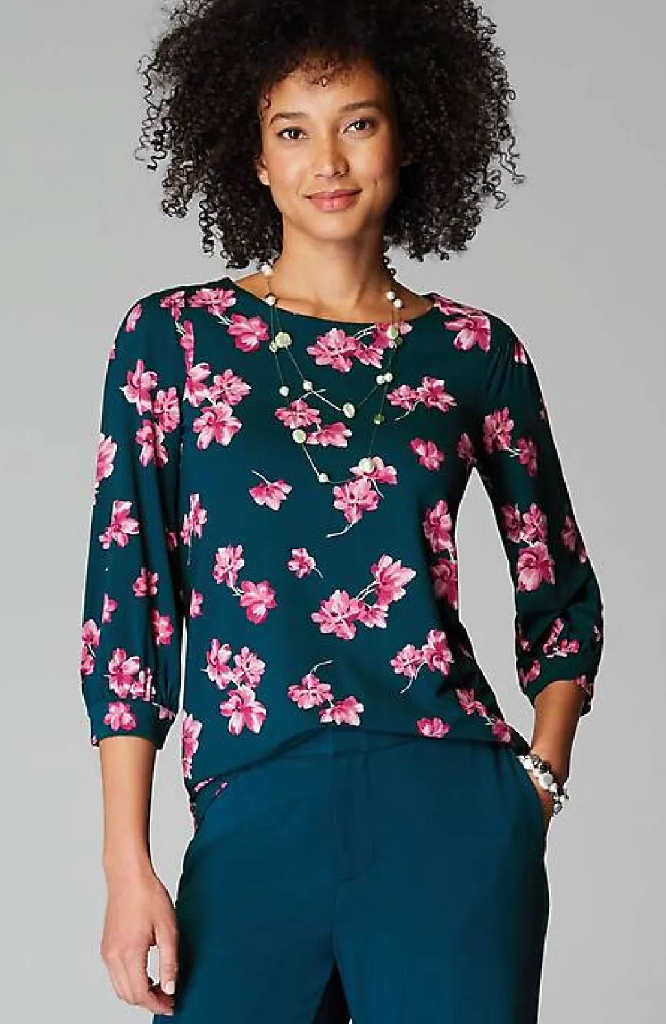 Wearever Boat-Neck Smocked-Sleeve Top | Jjill