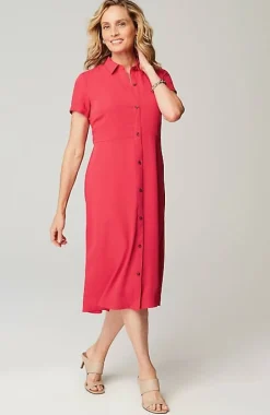 Wearever Button-Front Belted Shirtdress | Jjill