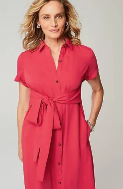 Wearever Button-Front Belted Shirtdress | Jjill