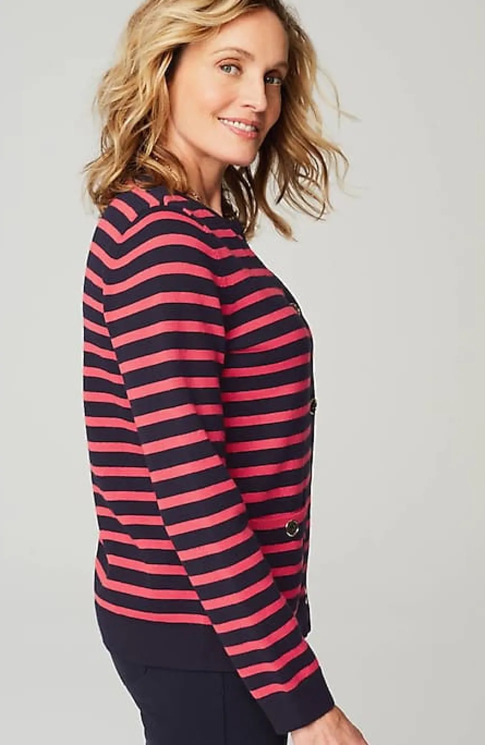Wearever Button-Front Striped Cardi | Jjill
